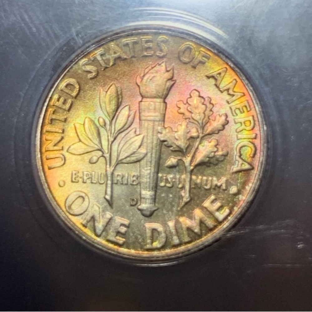 FBS Toned 1950-D Roosevelt Silver Roseavelt Dime - Graded 65